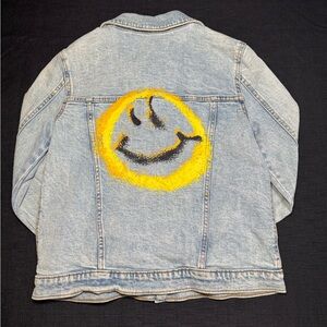 Treasure & Bond Kids Denim Jacket with Yellow and Black Smiley